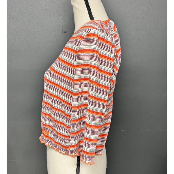 Vintage women's L 90s 2000's stretch crop relaxed fit crew neck stripe tee - Picture 2 of 4